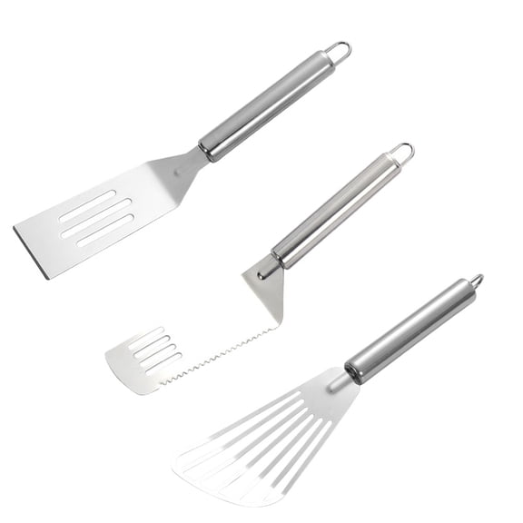 3-Piece Stainless Steel Cooking Spatula Set for Healthy Cooking, Camping, Pancakes, Griddle, Metal Kitchen Utensils