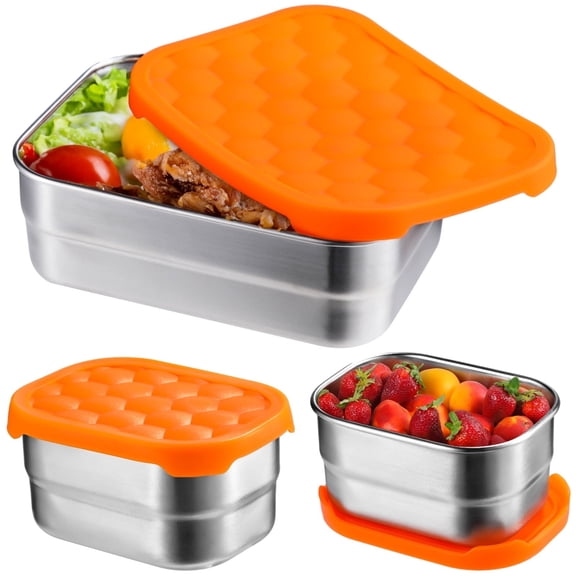 3 Pcs Stainless Steel Lunch Box Set, Leakproof Airtight Food Containers with Silicone Lids for Office, Picnic, Travel & Meal Prep