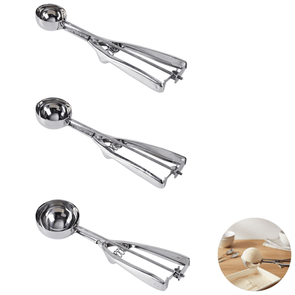3 Pcs Stainless Steel Ice Cream Scoop Set, Include Large Medium Small Size Fruit Baller Scoops, Ergonomic Handle Cookie Dough Scoop for Ice Cream, Fruit, Easy to Clean