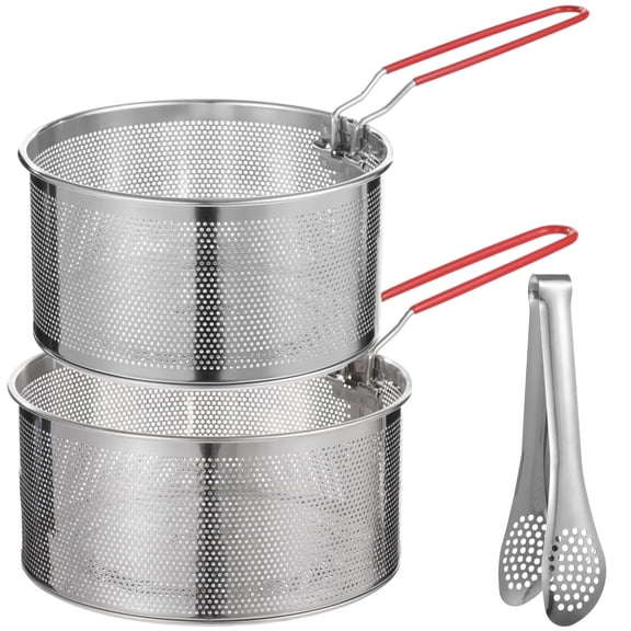 3 Pcs Stainless Steel Strainer Set,7" & 6.2" Fry Basket with Removable Handle,Pasta & Vegetable Drainer, Deep Frying,Washing,Steaming Multi-Use Kitchen Tools