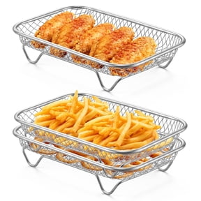 Vesteel Rectangular Air Fryer Racks, 3 Tier Stackable Air Fryer Basket, 7.7” x 5.3” Dehydrator Rack for Fryer Steamer Oven, Fits 4.2-8QT Fryer, Dishwasher Safe
