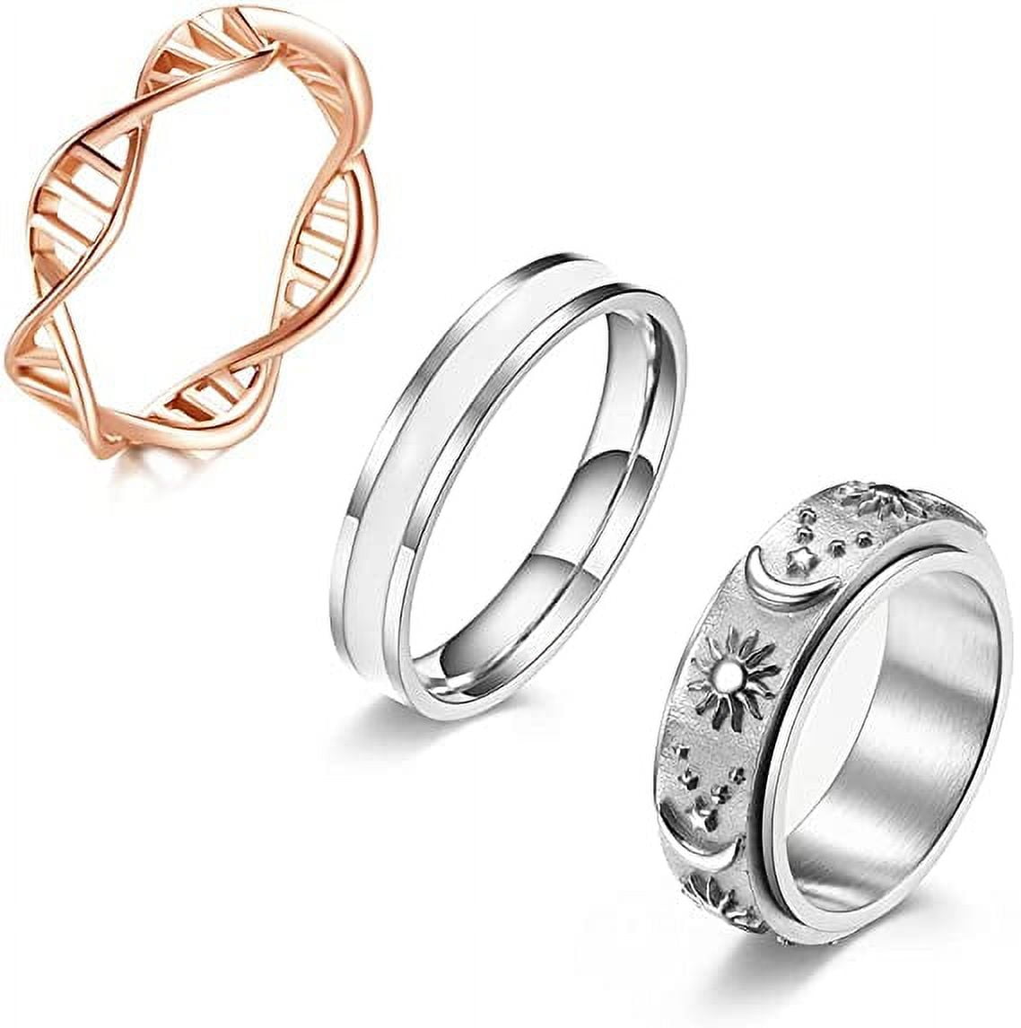 3 Pcs Stainless Steel Rings for Women Girls Celtic Rose Gold Wishbone  Chevron Ring Silver Cubic Zirconia Ring Set Size 6-9