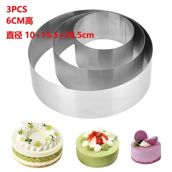 3 Pcs Stainless Steel Round Mousse Cake Rings, Seamless Baking Mold Set, 4/6/8 Inch Diameter, Professional Baking Tool for Home Kitchen and Pastry Shop DIY Dessert Making