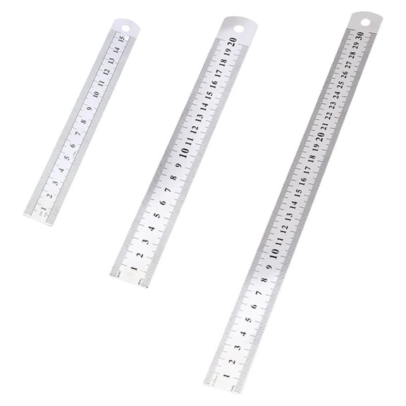 3 Pcs Stainless Steel Rulers Metal Ruler Set 15/20/30cm Double-Sided Edge Measuring Tool for Engineering Teaching