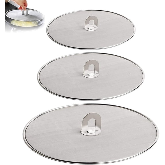3 Pack Stainless Steel Splatter Guard Set (13", 11.4", 9.8"), Fine Mesh Splatter Screens, Grease & Oil Guard for Frying Pans, Cooking Pots & Skillets