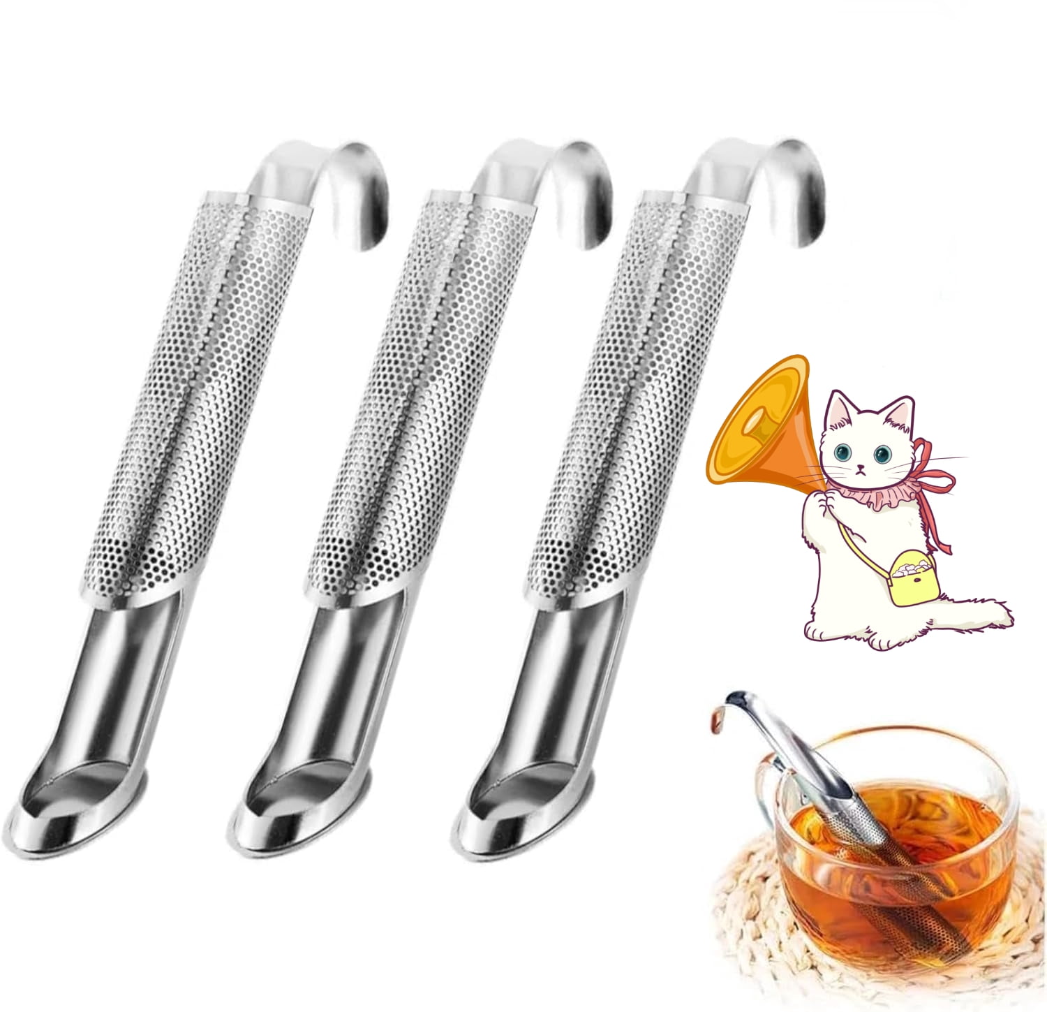 Tea Pip 3 Pcs Stainless Steel Tea Diffuser and 1 Brush - 2025 Upgrade Tea Pipe ...