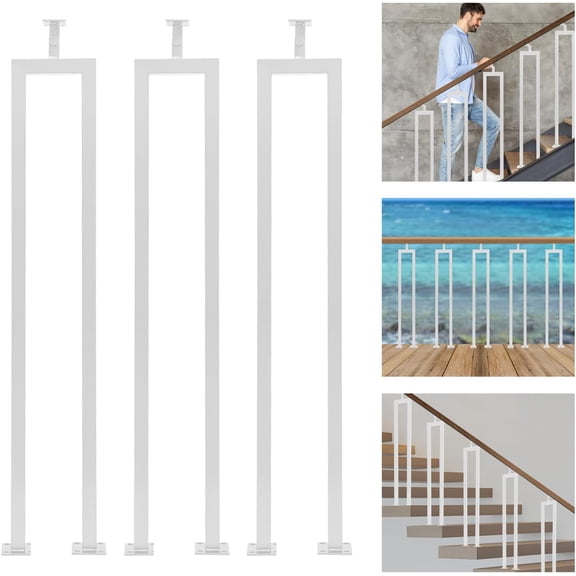 3 Pcs-Stair Handrail White U-Shaped Hand Rails Decorative Railing for Indoor Stairs, Porch Deck Loft Corridor Safety Non-Slip Support Poles (8.46 x 36.02inch)