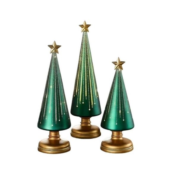 3 Pcs Starlit Twinkle Christmas Tree Set, Resin Tabletop Decor with Gold Stars And Glitter Bases For Birthday Party Christmas Home Decoration