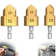 thumbnail image 1 of 3 Pcs Step Drill Bit Set for PPR Expansion Repair, HSS Titanium Hole Drill Bit Water Pipe with 1/4 Inch Hex Shank, Universal Size 1/2" 3/4" 1'' Hole Opening Tapered Drill Bits, 1 of 8