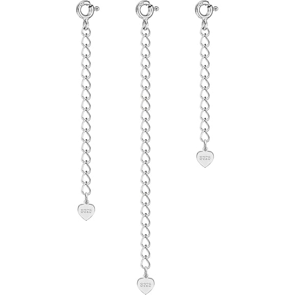 3 Pcs Sterling Silver Extenders Chain, 925 Sterling Silver Extension Curb Chains Set for Necklace Bracelet (2, 3, 4 Inches)