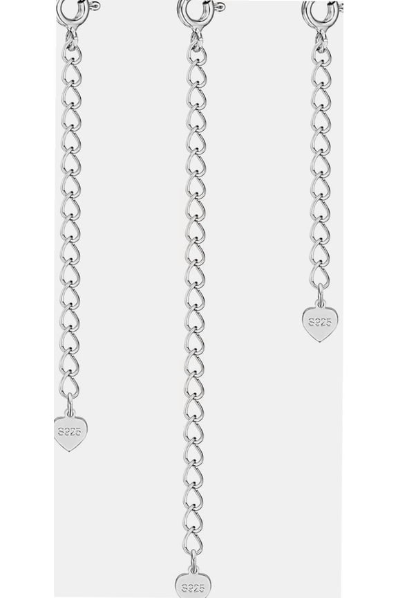 3 Pcs Sterling Silver Extenders Chain, 925 Sterling Silver Extension Curb Chains Set for Necklace Bracelet (2, 3, 4 Inches)
