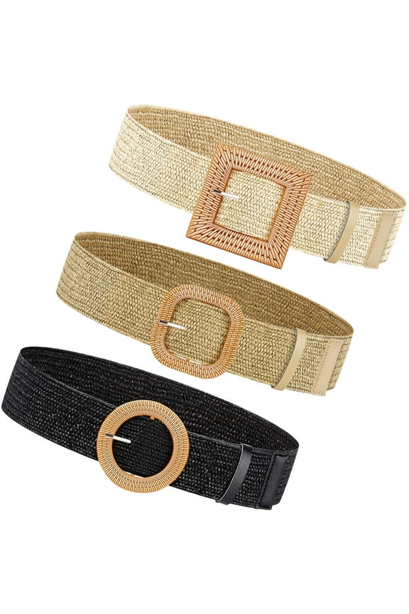 3 Pcs Straw Woven Belt for Women Boho Braided Dress Belts Ladies Summer Beach Dress Belts Rattan Waist Belt