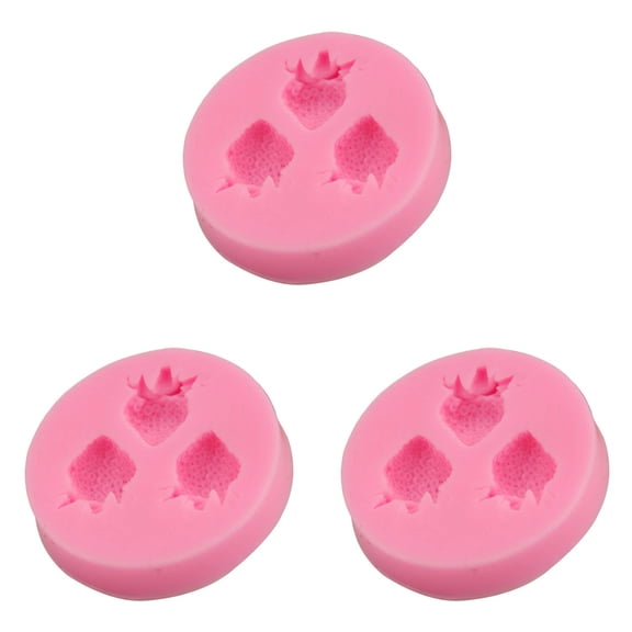 3 Pcs Strawberry Mold 3D Baking DIY Silicone Fruit Fondant Chocolate Mold for Cupcake Shortcake Cake Topper Decoration Candy Jelly Clay