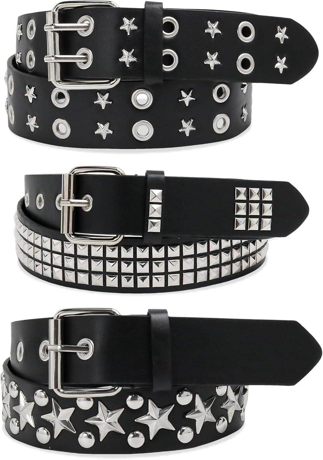 Y2K Punk Goth Studded Star Belt Set - Y2K Star Studded Black Silver Belt – Grunge Goth Emo Skater  main image 3