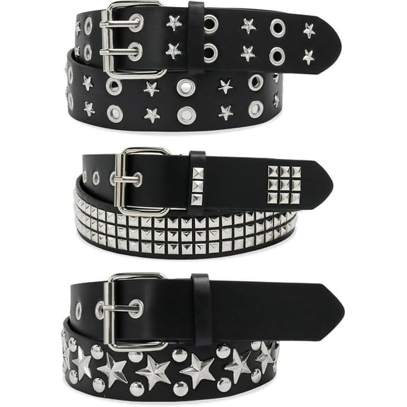 3 Pcs Studded Belt, Y2K Belt Star Belt for Goth Punk Rock Black Belt Women for Women Men emo belt