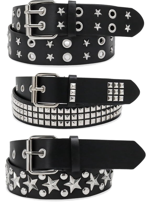 3 Pcs Studded Belt, Y2K Belt Star Belt for Goth Punk Rock Black Belt Women for Women Men emo belt