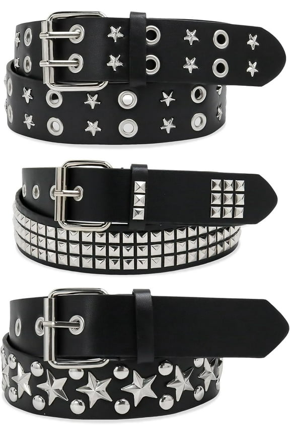 3 Pcs Studded Belt, Y2K Belt Star Belt for Goth Punk Rock Black Belt Women for Women Men emo belt