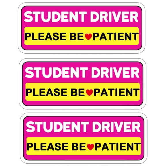 3 Pcs Student Driver Car Magnet, 10"x4" Please Be Patient Student Driver Teen Driver Magnet for Car, Pink Reflective & Waterproof Weather-Resistant