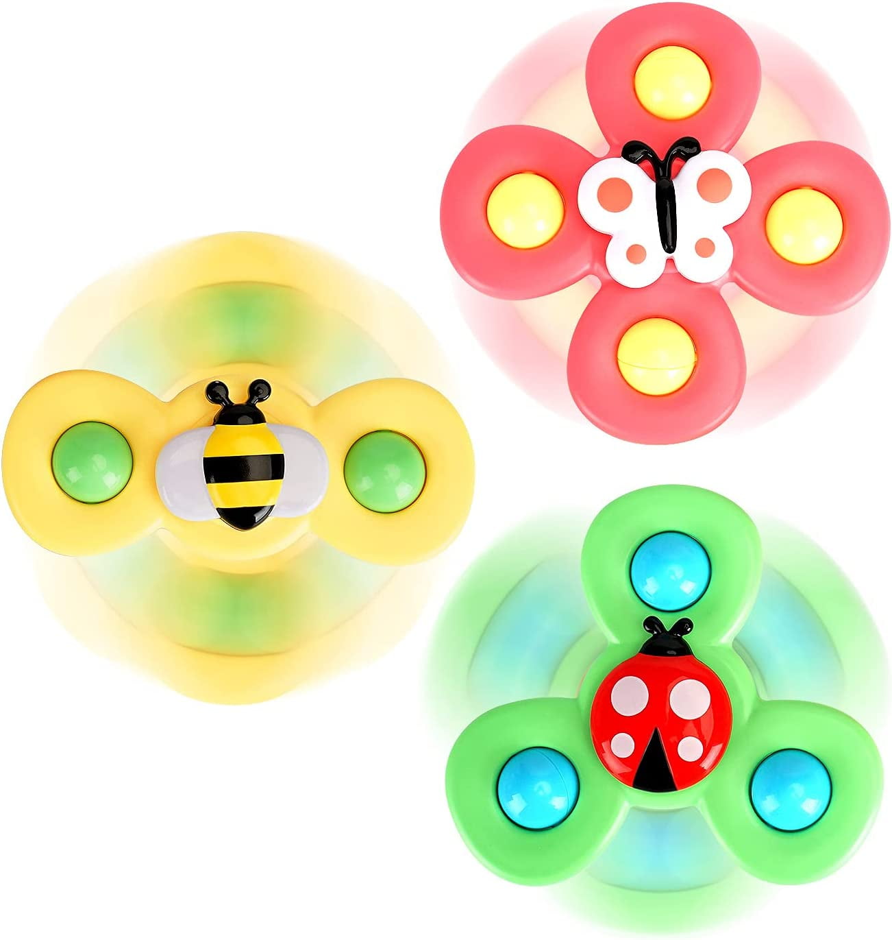  Suction Cup Spinner Toy for Baby 1 2 Year Old, 3PCS Spinner  Sensory Toys for Toddlers 1 3, Cartoon Baby Fidget Spinners Toys 12 Months  Kids, High Chair/Dining Table/Window/Travelling (Colorful) 