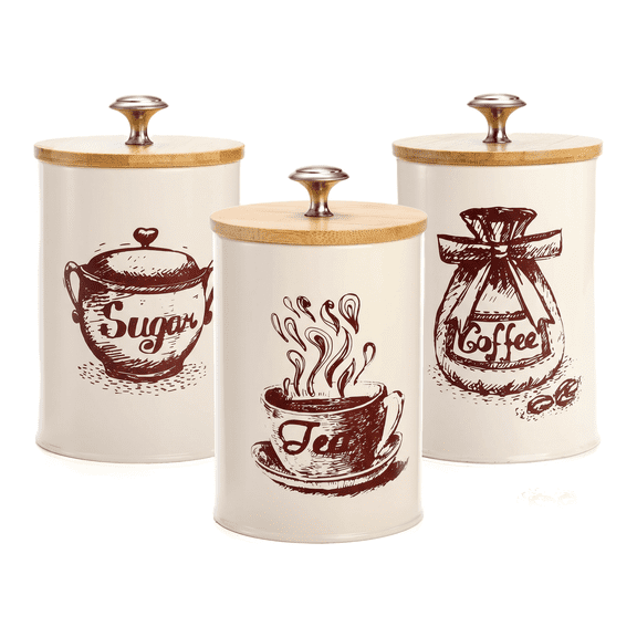 3 Pcs Sugar and Coffee Container Set,Food Storage Containers Set with Lids, Kitchen Coffee Can Set Tea Sugar Container Counter Farmhouse Kitchen Decoration
