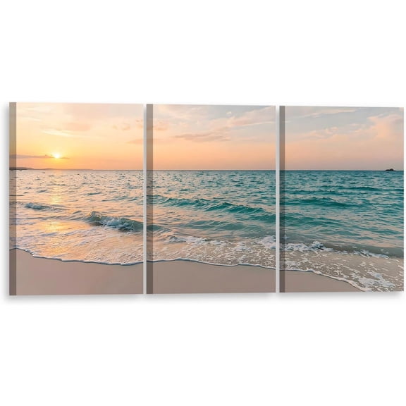 3 Pcs Summer Beach Wall Art Decor, Sunset Seaside Canvas Painting Posters,Nature Sea Ocean Pictures for Living Room Bedroom Home Decoration