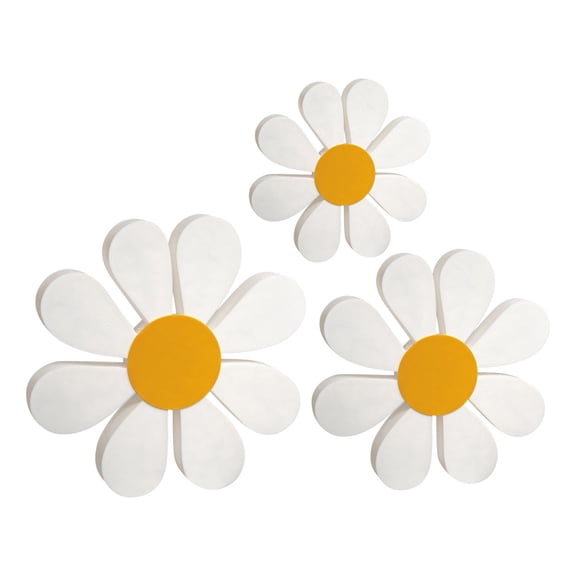 3 Pcs Summer Daisy Decor, Wood Flowers Table Decor, Farmhouse Tabletop Sign 8 Petal Boho Flower Standing Table Centerpieces for Summer Spring Home Kitchen Desk Tiered Tray Decor