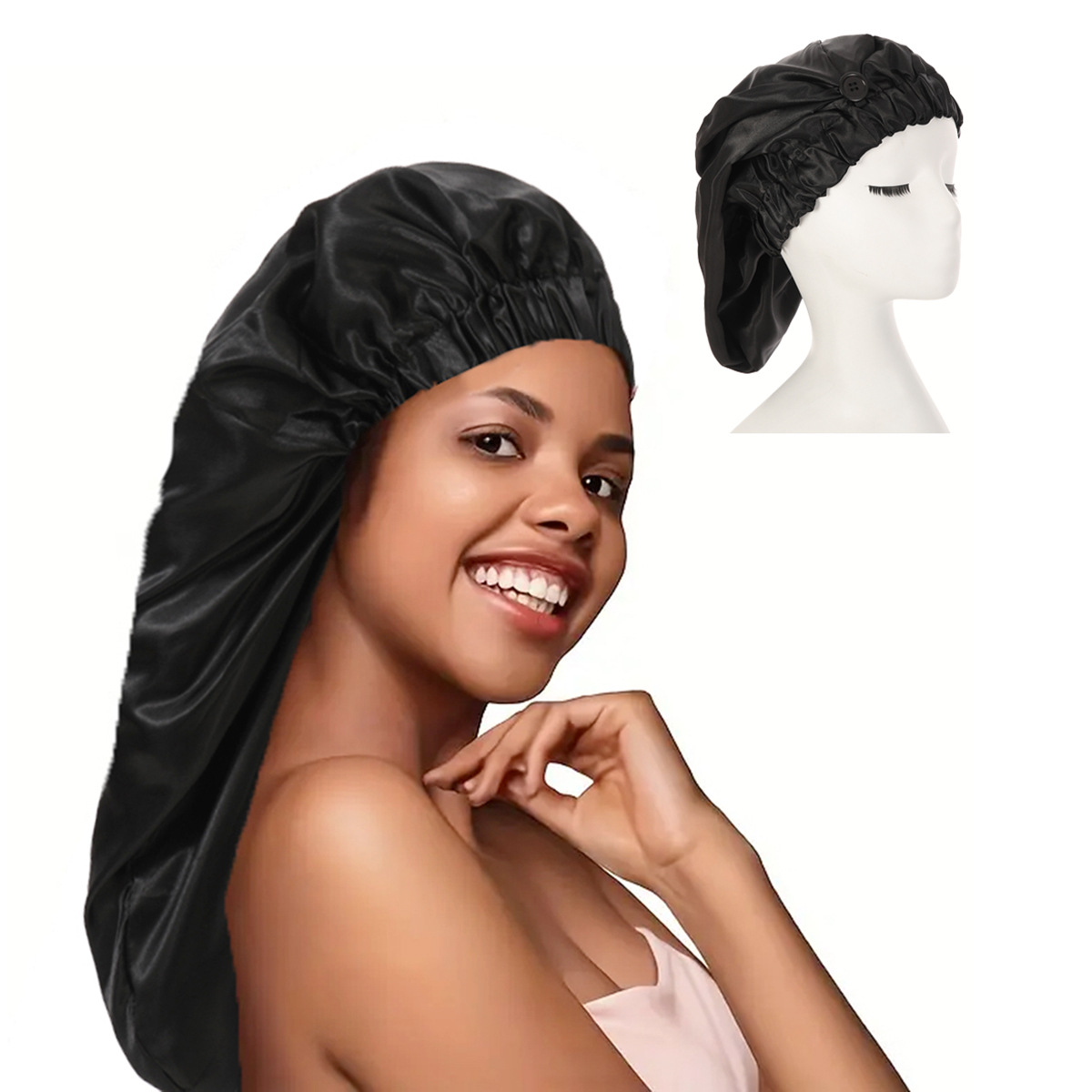 3 Pcs Super Jumbo Adjustable Satin Lined Shower Caps for Long Hair