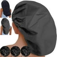 thumbnail image 1 of 3 Pcs Super Jumbo Adjustable Satin Lined Shower Caps for Long Hair & Braids, Extra Large Shower Cap for Women & Men, Reusable XL with Waterproof Edge for Dreadlocks, Locs (Black), 1 of 1