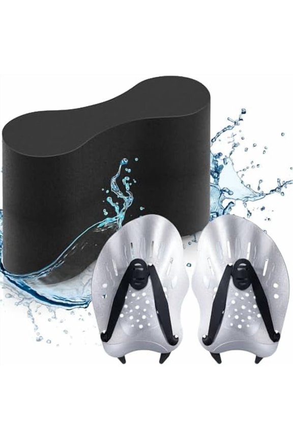 3 Pcs Swim Training Pull Buoy Hand Paddles Set Include 1 Buoy 2 Hand Paddles with Adjustable Straps Swim Training Equipment Kit for Adults