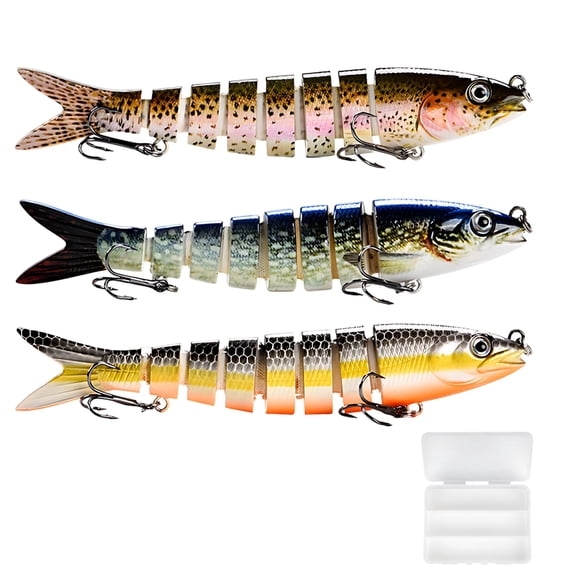 3 Pcs Swimbait Fishing Lures Set, 5.3 in Multi Jointed Swim Baits with 8-Section Body, 3D Printing, Holographic Coating Bass Swimbaits Tackle with Box for Northern Pike Fishing