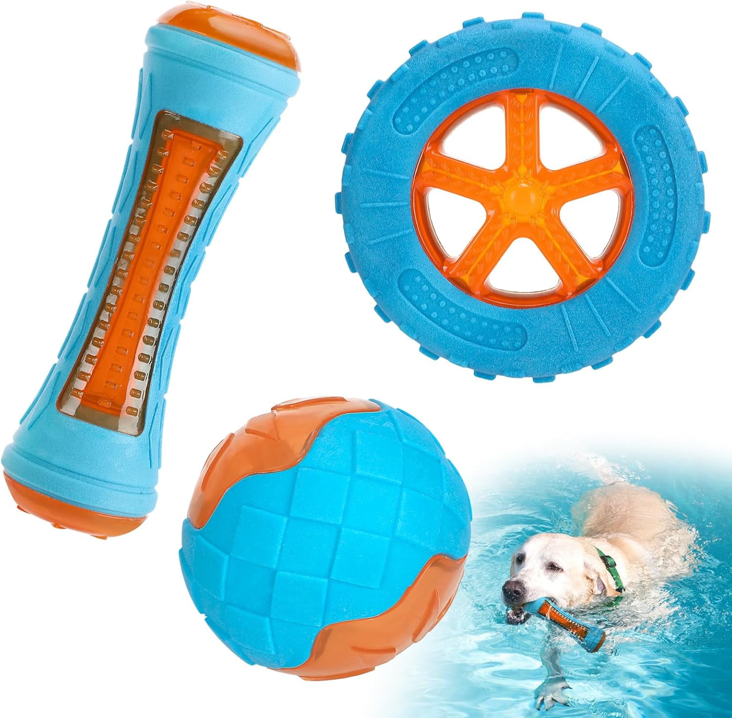 3 Pcs TPR Dog Pool Floating Toys - Bite Resistant Squeaky Dog Water Toys for Medium Large Dogs, Interactive Dogs Toys for Outdoor Pool Lake Summer Throwing Playing