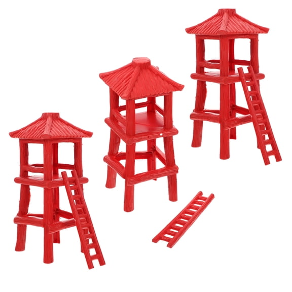 HEMOTON 3Pcs Landscape Decoration Observation Tower Model in Red PVC for School Projects
