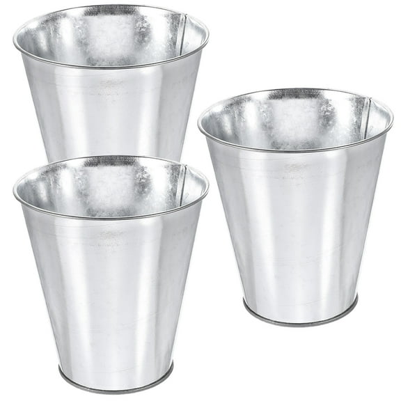 CIMAXIC 3Pcs Artistic Plated Silver Iron Flower Bucket for Living Room Office Garden Display