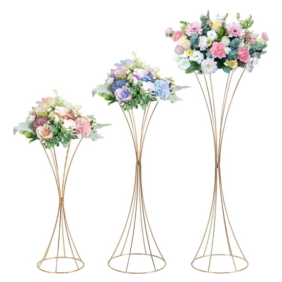 3 Pcs Tall Metal Trumpet Vase, Wedding Flowers Stand Centerpiece Table Decorations, Gold Centerpieces Flower Rack for Birthday Wedding Party Event, 3 Sizes Tall 19.7in 26in 31.1in