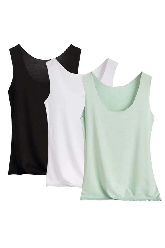 3 Pcs Tank Tees for Women Sleeveless U-neck Undershirt Basic Top Base Layer Summer Comfortable and Cool Shirts
