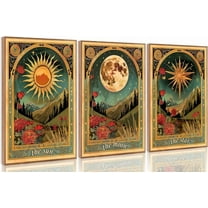 3 Pcs Tarot Canvas Wall Art Sun Moon and Star Mystical Astrology Celestial Paintings Pictures Wall Decor Poster Print Artwork for Bedroom Living Room Dorm Home Decoration