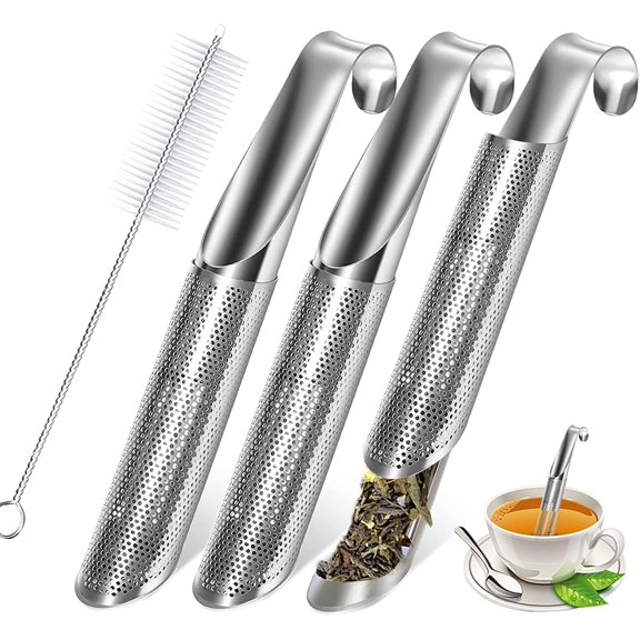 3 Pcs Tea Infuser and 1 Brush, tea diffusers for loose teaTea Infuser for Loose Tea Leaf, Coffee, Spices, Seasonings,Tea Infusers Pen with Hook