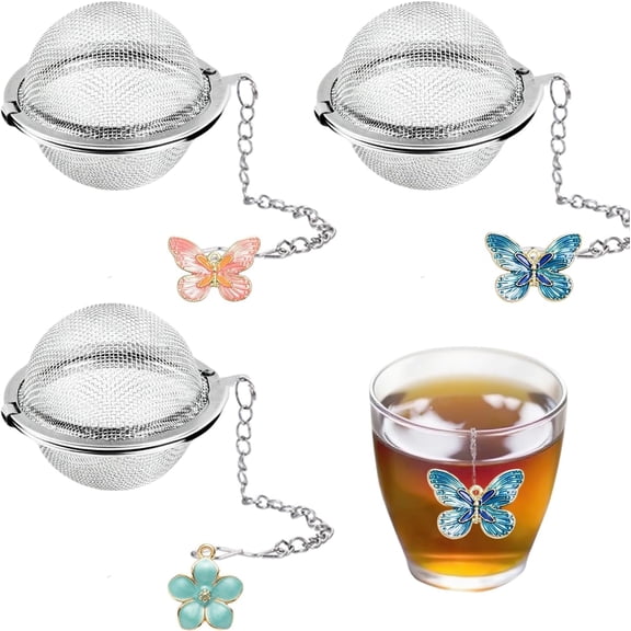 3 Pcs Tea Infusers for Loose Tea Leaf Steeper Tea Balls for Loose Tea Diffusers for Loose Tea Stainless Steel Tea Infuser Loose Leaf Tea Steeper with Metal Pendant (Butterfly and Flower)