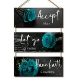 3 Pcs Teal wall decor Inspirational Teal Bathroom Decor Wooden Rose