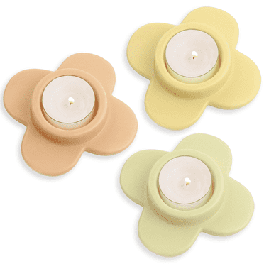 HofferRuffer Set of 3 Candle Holders, 1.6 Inch Diameter Tealight Ceramic Candle Holder for Table Centerpiece, Wedding, Festival Party, Christmas, Home Decor (Color)