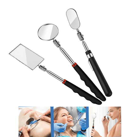 3 Pcs Telescoping Inspection Mirrors, Round Square Oval Mirror for Observing Eyelashes Mouth