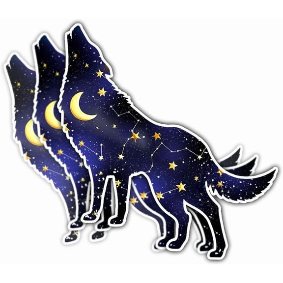 3 Pcs The Wolf Howls Vinyl Sticker – Wolf Moon Die-Cut Waterproof Vinyl Decal for Laptop, Bottle, Window, Phone, Helmet 3"