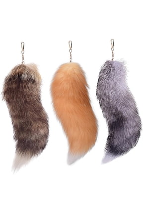 3 Pcs Therian Tail, 15.8 Inch Long Therian Fox Tail with Clasp, Halloween Soft Fluffy Fox Tail Keychain, Fake Fox Tail Hanging Fox Tails for Women Adult Handbag Backpack