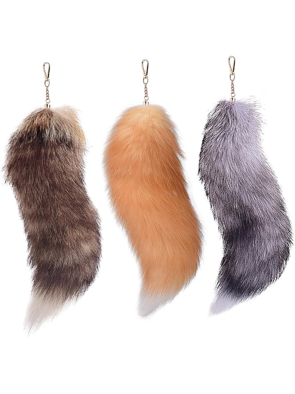 3 Pcs Therian Tail, 15.8 Inch Long Therian Fox Tail with Clasp, Halloween Soft Fluffy Fox Tail Keychain, Fake Fox Tail Hanging Fox Tails for Women Adult Handbag Backpack