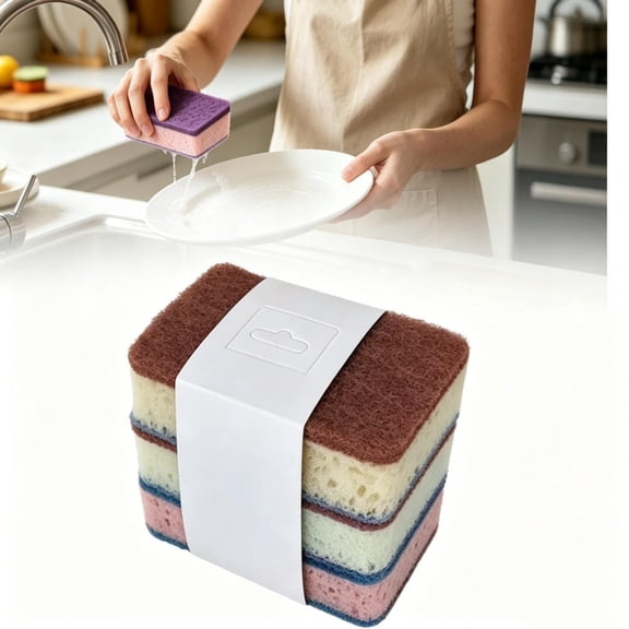 3 Pcs Thick High Density Kitchen Scrub Sponges, Double-Sided Dishwashing Sponges, Kitchen Sponges, Sponge & Scouring Pad Combos, Square Scouring Pads Sets, Random Color,B 4.33×2.55 in