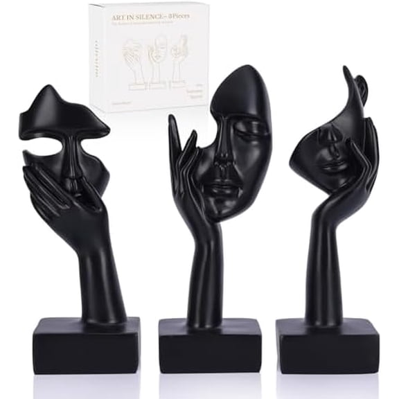 3 Pcs Thinker Large Statue Set - Black Art Abstract Home Accent Figurines for Living Room, Bedroom, Shelves, Office Desktop, Coffee Table Decor, Gift for Women (3 Pcs Black, 9")