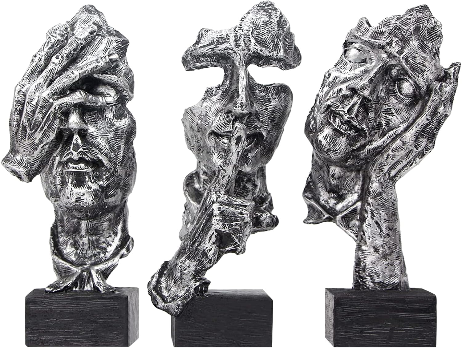 3 Pcs Thinker Statue, Silence is Gold Abstract Art Figurine, No Hear No See No Speak Modern Home Resin Sculptures Decorative Objects Modern Decor for Creative Room Home, Office Study (White)