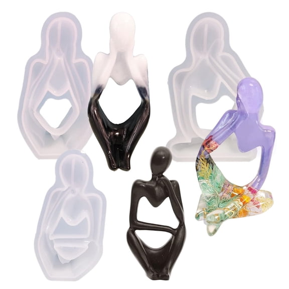 3 Pcs Thinker Statue Silicone Resin Mold Abstract Sculptures Figurines Decoration Office Desk Ornaments Epoxy Silicone Casting Molds