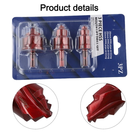 3 Pcs Three-Blade PPR Pipe Drill Bits, 6.35mm Shank Hole Opener for Plumbing Repair, Red Countersink Tool Set