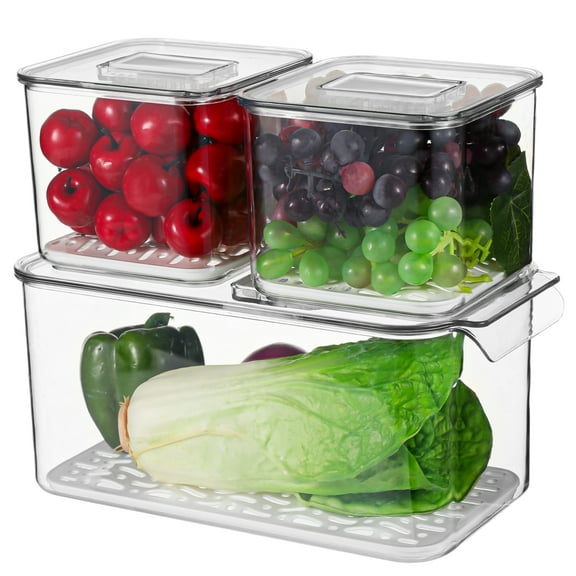 3 Pcs Transparent Refrigerator Storage Containers with Lids, Stackable Fruit and Vegetable Storage Boxes, Leak-Proof Organizers for Fridge, Ideal for Organizing Fresh Produce, Keeps Food Fresh
